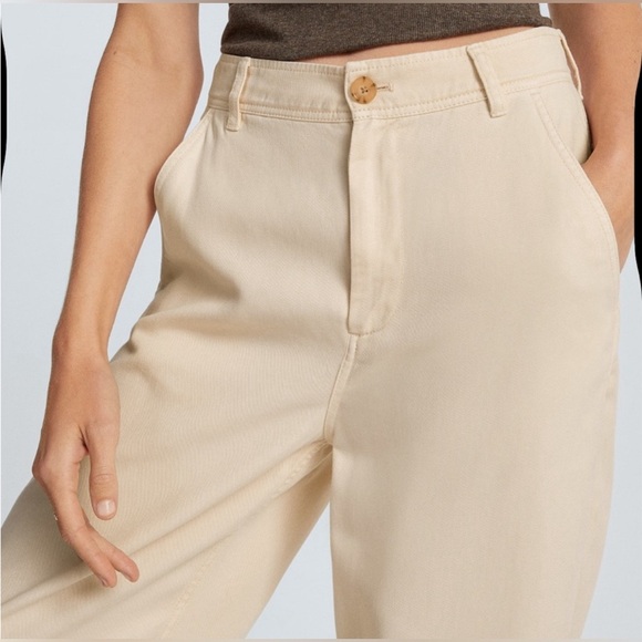 EVERLANE CREAM EASY CHINO TROUSERS BITTERSOFT NEW PANTS HIGH WAIST RELAXED 2 - Picture 2 of 3